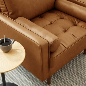 Modway Furniture Valour Tufted Vegan Leather Accent Armchair - Modern Mid-Century Design with Supportive Comfort Tan EEI-6971-TAN