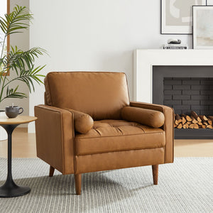 Modway Furniture Valour Tufted Vegan Leather Accent Armchair - Modern Mid-Century Design with Supportive Comfort Tan EEI-6971-TAN