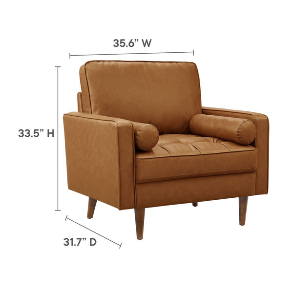 Modway Furniture Valour Tufted Vegan Leather Accent Armchair - Modern Mid-Century Design with Supportive Comfort Tan EEI-6971-TAN