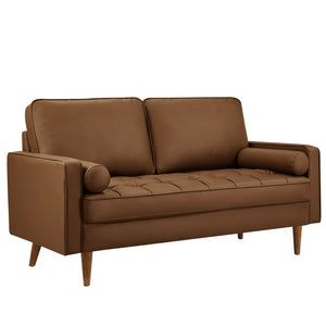 Modway Furniture Valour Tufted Vegan Leather Loveseat - Mid-Century Modern Design for Chic Small Spaces and Comfort Brown EEI-6972-BRN