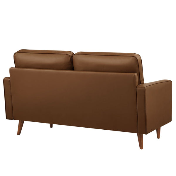 Modway Furniture Valour Tufted Vegan Leather Loveseat - Mid-Century Modern Design for Chic Small Spaces and Comfort Brown EEI-6972-BRN
