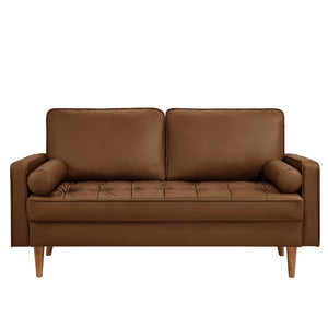 Modway Furniture Valour Tufted Vegan Leather Loveseat - Mid-Century Modern Design for Chic Small Spaces and Comfort Brown EEI-6972-BRN
