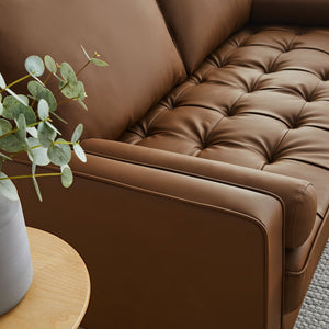 Modway Furniture Valour Tufted Vegan Leather Loveseat - Mid-Century Modern Design for Chic Small Spaces and Comfort Brown EEI-6972-BRN