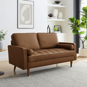 Modway Furniture Valour Tufted Vegan Leather Loveseat - Mid-Century Modern Design for Chic Small Spaces and Comfort Brown EEI-6972-BRN