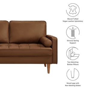 Modway Furniture Valour Tufted Vegan Leather Loveseat - Mid-Century Modern Design for Chic Small Spaces and Comfort Brown EEI-6972-BRN
