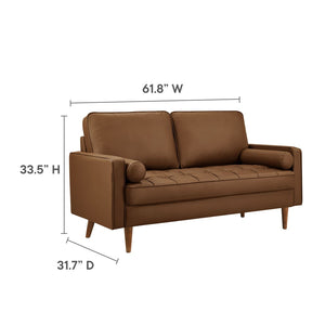 Modway Furniture Valour Tufted Vegan Leather Loveseat - Mid-Century Modern Design for Chic Small Spaces and Comfort Brown EEI-6972-BRN