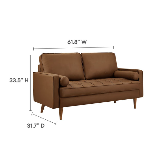 Modway Furniture Valour Tufted Vegan Leather Loveseat - Mid-Century Modern Design for Chic Small Spaces and Comfort Brown EEI-6972-BRN