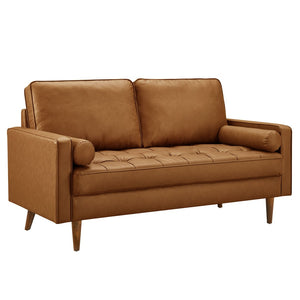 Modway Furniture Valour Tufted Vegan Leather Loveseat - Mid-Century Modern Design for Chic Small Spaces and Comfort Tan EEI-6972-TAN