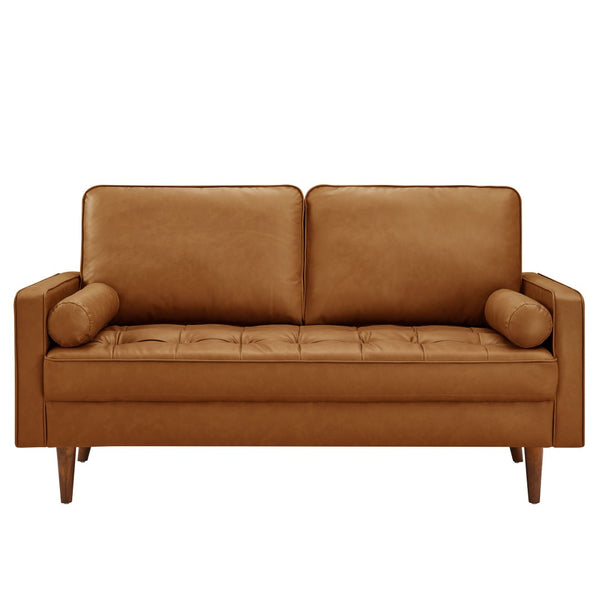 Modway Furniture Valour Tufted Vegan Leather Loveseat - Mid-Century Modern Design for Chic Small Spaces and Comfort Tan EEI-6972-TAN