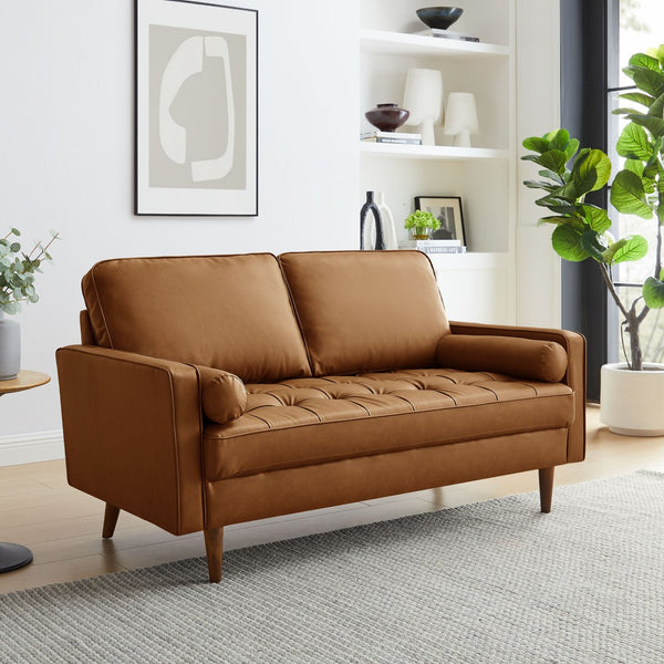 Modway Furniture Valour Tufted Vegan Leather Loveseat - Mid-Century Modern Design for Chic Small Spaces and Comfort Tan EEI-6972-TAN