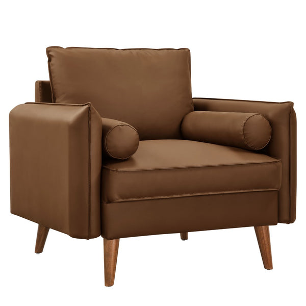 Modway Furniture Revive Upholstered Vegan Leather Accent Armchair - Stylish Mid-Century Comfort for Any Space Brown EEI-6973-BRN