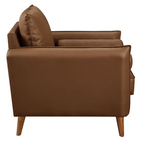 Modway Furniture Revive Upholstered Vegan Leather Accent Armchair - Stylish Mid-Century Comfort for Any Space Brown EEI-6973-BRN