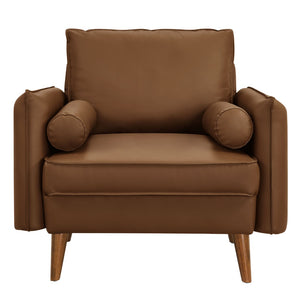 Modway Furniture Revive Upholstered Vegan Leather Accent Armchair - Stylish Mid-Century Comfort for Any Space Brown EEI-6973-BRN