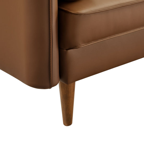 Modway Furniture Revive Upholstered Vegan Leather Accent Armchair - Stylish Mid-Century Comfort for Any Space Brown EEI-6973-BRN