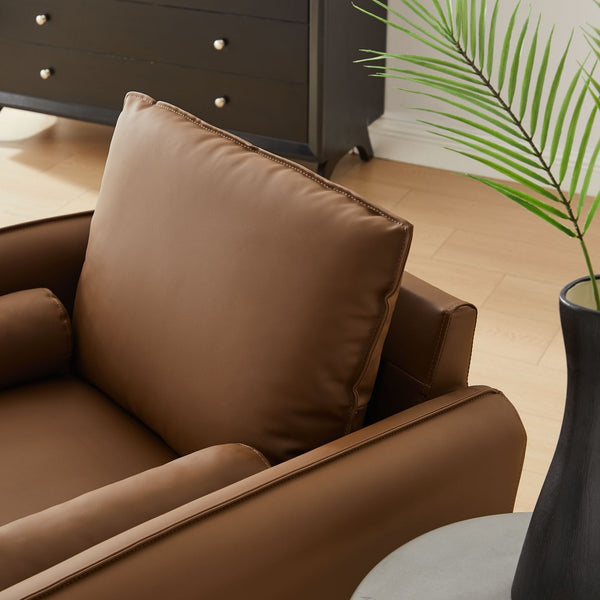 Modway Furniture Revive Upholstered Vegan Leather Accent Armchair - Stylish Mid-Century Comfort for Any Space Brown EEI-6973-BRN