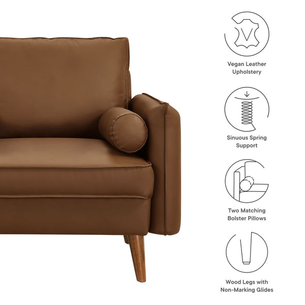 Modway Furniture Revive Upholstered Vegan Leather Accent Armchair - Stylish Mid-Century Comfort for Any Space Brown EEI-6973-BRN
