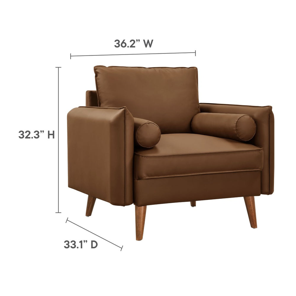 Modway Furniture Revive Upholstered Vegan Leather Accent Armchair - Stylish Mid-Century Comfort for Any Space Brown EEI-6973-BRN