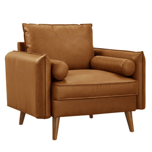 Modway Furniture Revive Upholstered Vegan Leather Accent Armchair - Stylish Mid-Century Comfort for Any Space Tan EEI-6973-TAN