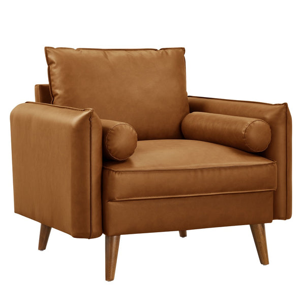 Modway Furniture Revive Upholstered Vegan Leather Accent Armchair - Stylish Mid-Century Comfort for Any Space Tan EEI-6973-TAN
