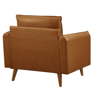 Modway Furniture Revive Upholstered Vegan Leather Accent Armchair - Stylish Mid-Century Comfort for Any Space Tan EEI-6973-TAN