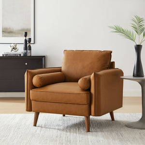 Modway Furniture Revive Upholstered Vegan Leather Accent Armchair - Stylish Mid-Century Comfort for Any Space Tan EEI-6973-TAN