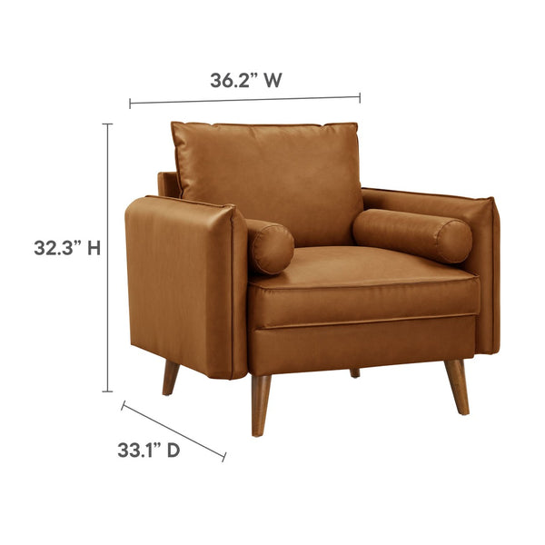 Modway Furniture Revive Upholstered Vegan Leather Accent Armchair - Stylish Mid-Century Comfort for Any Space Tan EEI-6973-TAN