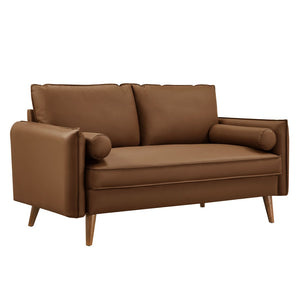 Modway Furniture Revive Upholstered Vegan Leather Loveseat – Stylish Mid-Century Design for Modern Living Spaces Brown EEI-6974-BRN