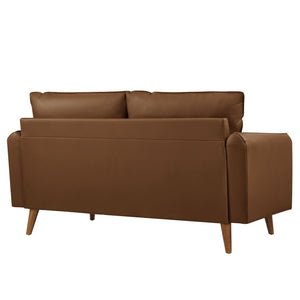 Modway Furniture Revive Upholstered Vegan Leather Loveseat – Stylish Mid-Century Design for Modern Living Spaces Brown EEI-6974-BRN