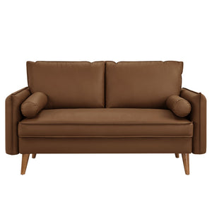 Modway Furniture Revive Upholstered Vegan Leather Loveseat – Stylish Mid-Century Design for Modern Living Spaces Brown EEI-6974-BRN