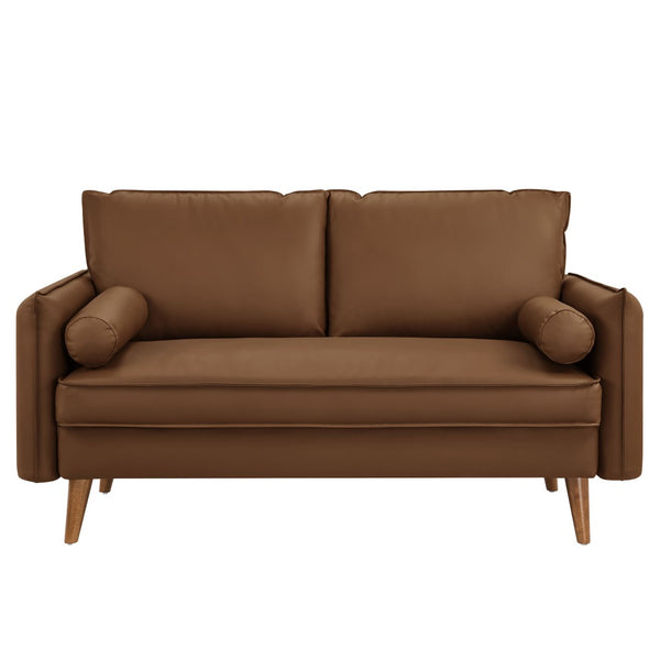 Modway Furniture Revive Upholstered Vegan Leather Loveseat – Stylish Mid-Century Design for Modern Living Spaces Brown EEI-6974-BRN