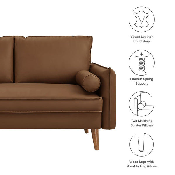 Modway Furniture Revive Upholstered Vegan Leather Loveseat – Stylish Mid-Century Design for Modern Living Spaces Brown EEI-6974-BRN