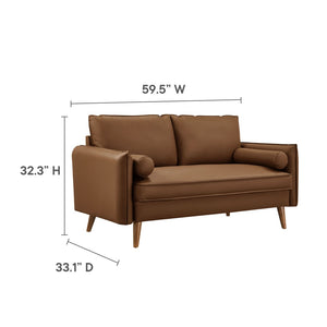 Modway Furniture Revive Upholstered Vegan Leather Loveseat – Stylish Mid-Century Design for Modern Living Spaces Brown EEI-6974-BRN