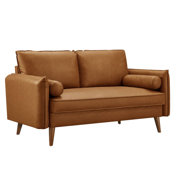 Modway Furniture Revive Upholstered Vegan Leather Loveseat – Stylish Mid-Century Design for Modern Living Spaces Tan EEI-6974-TAN