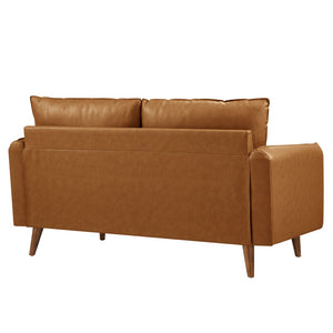 Modway Furniture Revive Upholstered Vegan Leather Loveseat – Stylish Mid-Century Design for Modern Living Spaces Tan EEI-6974-TAN