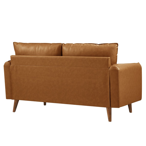 Modway Furniture Revive Upholstered Vegan Leather Loveseat – Stylish Mid-Century Design for Modern Living Spaces Tan EEI-6974-TAN