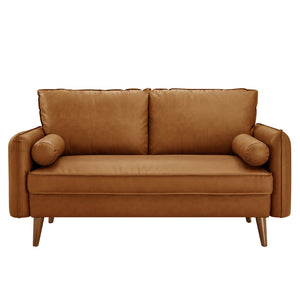 Modway Furniture Revive Upholstered Vegan Leather Loveseat – Stylish Mid-Century Design for Modern Living Spaces Tan EEI-6974-TAN