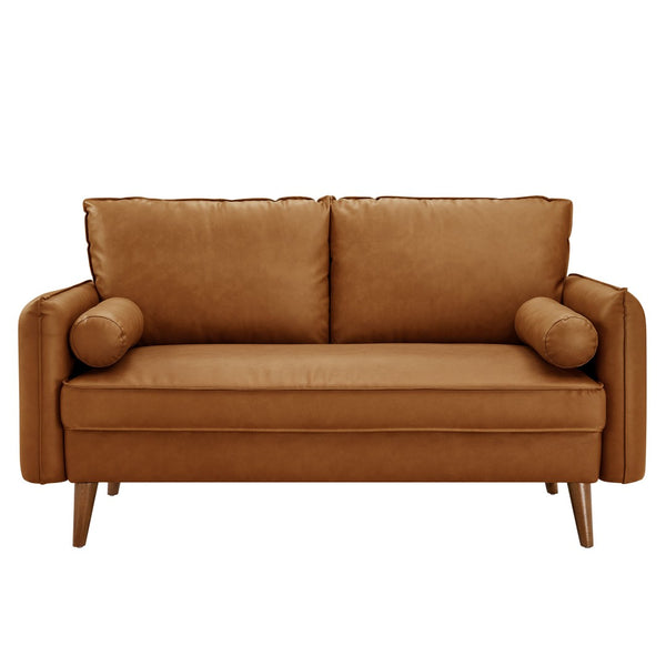 Modway Furniture Revive Upholstered Vegan Leather Loveseat – Stylish Mid-Century Design for Modern Living Spaces Tan EEI-6974-TAN