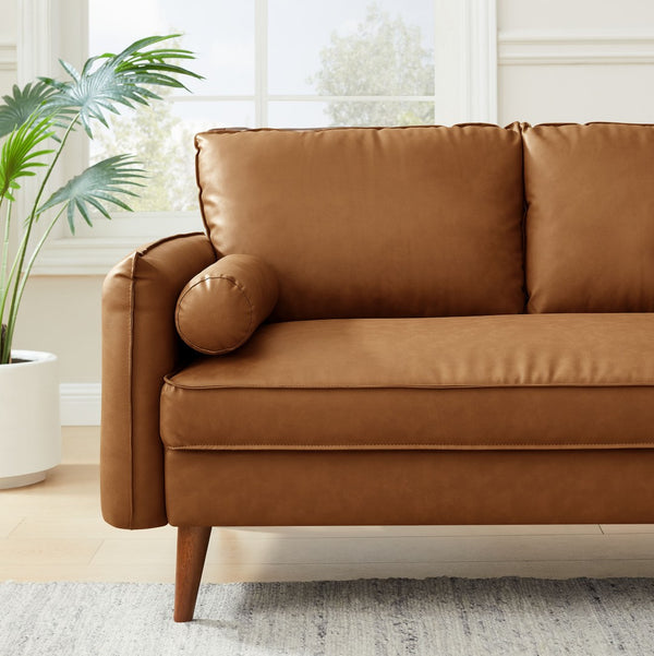 Modway Furniture Revive Upholstered Vegan Leather Loveseat – Stylish Mid-Century Design for Modern Living Spaces Tan EEI-6974-TAN