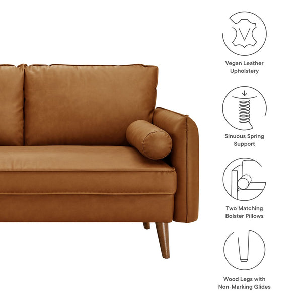Modway Furniture Revive Upholstered Vegan Leather Loveseat – Stylish Mid-Century Design for Modern Living Spaces Tan EEI-6974-TAN