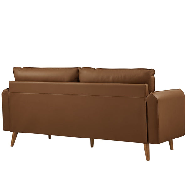 Modway Furniture Revive Upholstered Vegan Leather Sofa - Mid-Century Modern Elegance for Stylish Living Spaces Brown EEI-6975-BRN