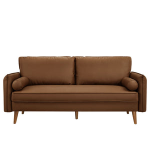 Modway Furniture Revive Upholstered Vegan Leather Sofa - Mid-Century Modern Elegance for Stylish Living Spaces Brown EEI-6975-BRN