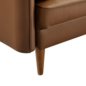 Modway Furniture Revive Upholstered Vegan Leather Sofa - Mid-Century Modern Elegance for Stylish Living Spaces Brown EEI-6975-BRN