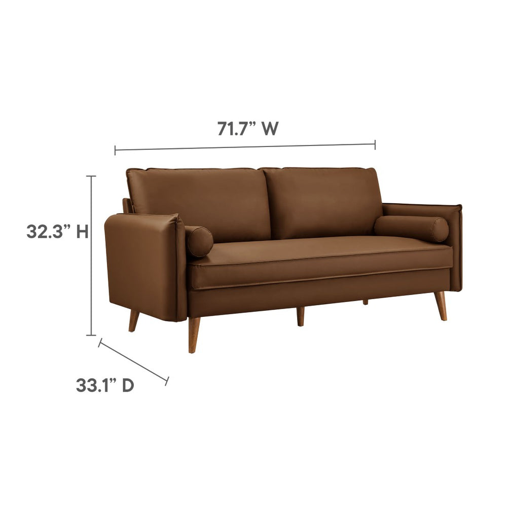 Modway Furniture Revive Upholstered Vegan Leather Sofa - Mid-Century Modern Elegance for Stylish Living Spaces Brown EEI-6975-BRN