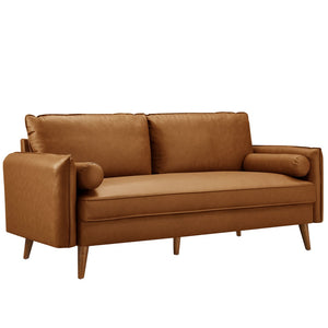 Modway Furniture Revive Upholstered Vegan Leather Sofa - Mid-Century Modern Elegance for Stylish Living Spaces Tan EEI-6975-TAN