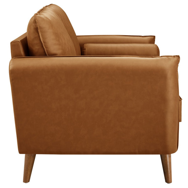 Modway Furniture Revive Upholstered Vegan Leather Sofa - Mid-Century Modern Elegance for Stylish Living Spaces Tan EEI-6975-TAN