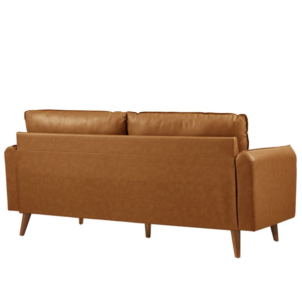 Modway Furniture Revive Upholstered Vegan Leather Sofa - Mid-Century Modern Elegance for Stylish Living Spaces Tan EEI-6975-TAN