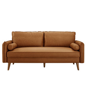 Modway Furniture Revive Upholstered Vegan Leather Sofa - Mid-Century Modern Elegance for Stylish Living Spaces Tan EEI-6975-TAN