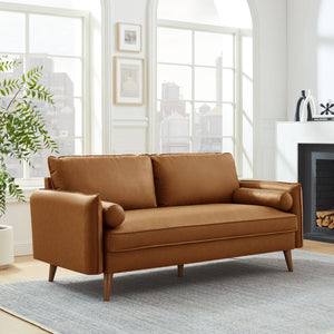 Modway Furniture Revive Upholstered Vegan Leather Sofa - Mid-Century Modern Elegance for Stylish Living Spaces Tan EEI-6975-TAN