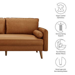 Modway Furniture Revive Upholstered Vegan Leather Sofa - Mid-Century Modern Elegance for Stylish Living Spaces Tan EEI-6975-TAN