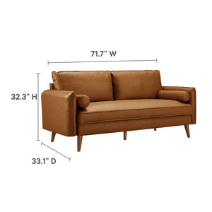 Modway Furniture Revive Upholstered Vegan Leather Sofa - Mid-Century Modern Elegance for Stylish Living Spaces Tan EEI-6975-TAN